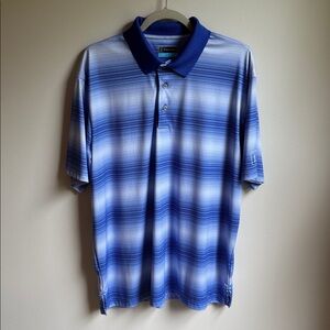 PGA Tour Blue and White Striped Men's Polo Shirt‎ Size XL